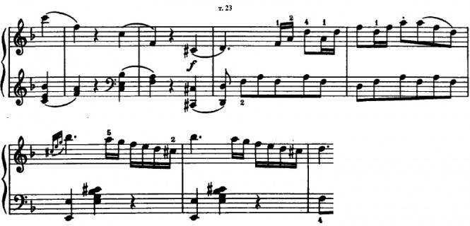 Соната F-dur В.А. Моцарта. Такты 21-27