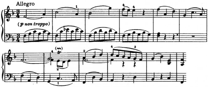 Соната F-dur В.А. Моцарта. Такты 1-12